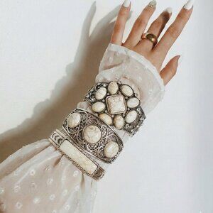 The Winona White Stone Silver Dipped Bracelet Statement Stack Western Cowgirl
